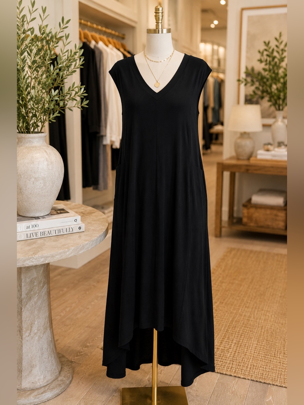 J.Jill Wearever Collection Black V-Neck Knit Maxi Dress L - Picture 2 of 12